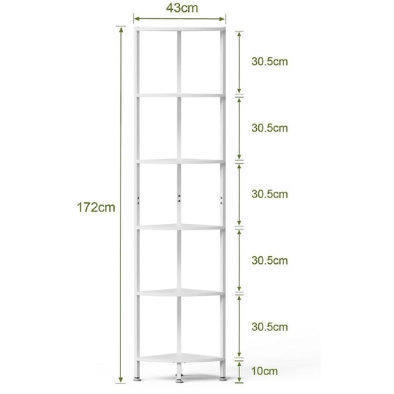 Étagère dangle avec éclairage LED - Étagère dexposition triangulaire à 6 niveaux - Étagère autoportante - Structure en bois - Pour salon, chambre, cuisine, salle de bain - Blanche
