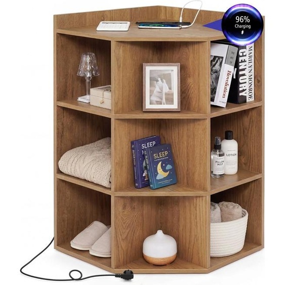 Étagère dangle avec station de recharge, 9 étagères, 2 ports USB, 4 prises électriques