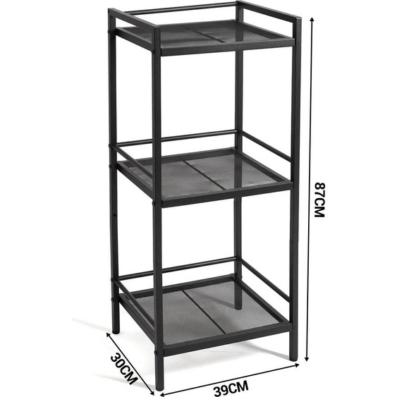 Étagère dangle de rangement - Étagère sur pied en acier - 3 niveaux - Pour la salle de bains, la cuisine ou la buanderie - Support pour plantes - Peu encombrante - Noir