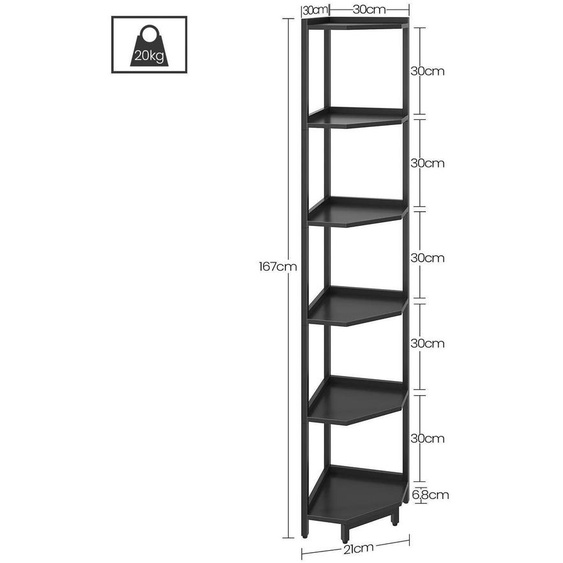 Étagère dangle Eck, 6 niveaux, 30 x 30 x 167,5 cm, noire