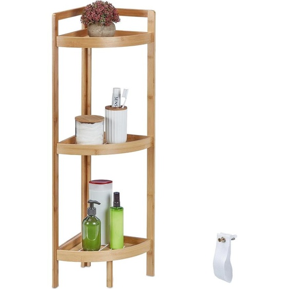 Étagère dangle en bambou 3 étages semi-circulaires - 90x365x26 cm - Étagère de rangement sur pied pour la salle de bain et la cuisine - Naturel
