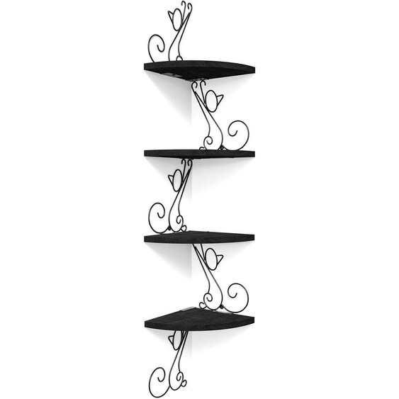 Étagère dangle en forme de chat, en bois massif, noire, avec 4 étagères, hauteur 106 cm