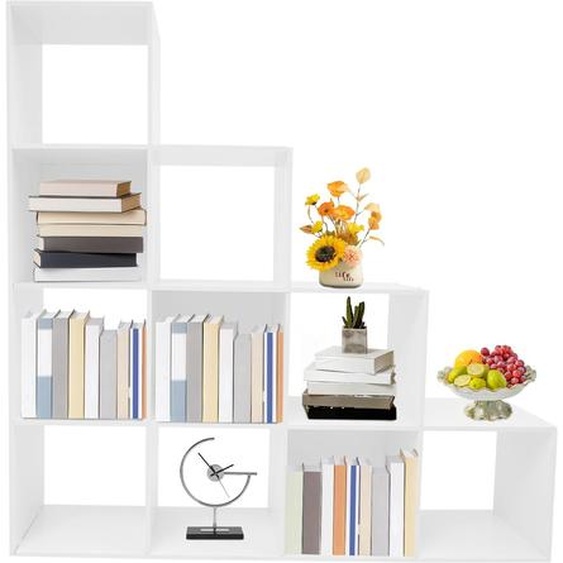 Étagère dangle en L 117*28*117 cm 10 compartiments Étagère de rangement pour la maison et le bureau (blanc)