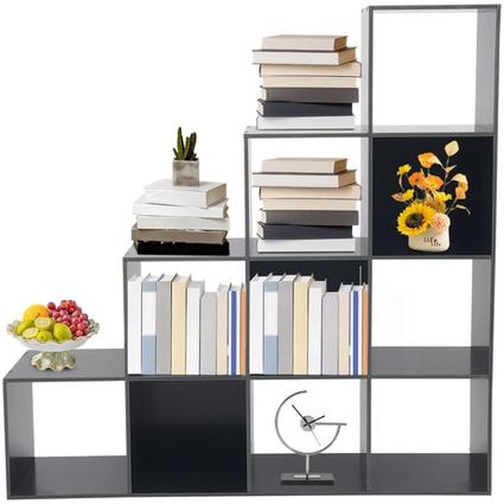 Étagère dangle en L 117*28*117 cm 10 compartiments Étagère de rangement pour la maison et le bureau (noir)