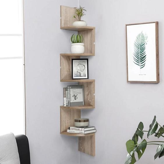 Étagère dangle - Étagère murale avec 5 niveaux - Étagère suspendue - Gain de place, idéale pour la cuisine, le salon ou la chambre - Chêne