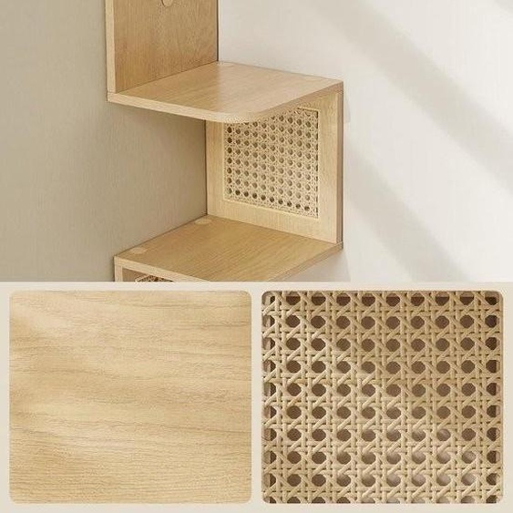 Étagère dangle, étagère murale, étagère suspendue à 5 niveaux, rotin PVC, forme en zigzag – peu encombrante pour la cuisine, la chambre et le salon – style bohème, chêne, beige