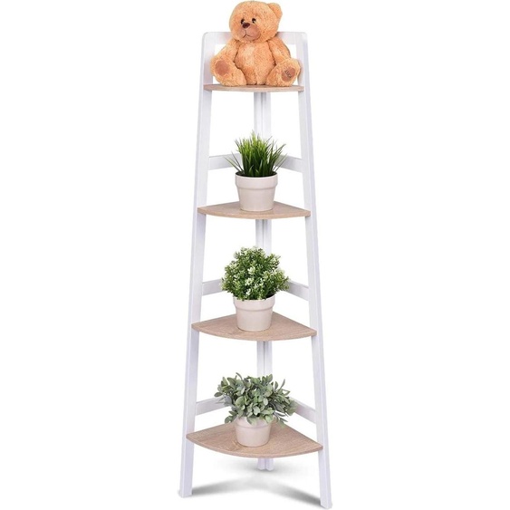 Étagère dangle - Étagère murale pour plantes - 4 niveaux - Bois - Pour pots de fleurs - Blanc