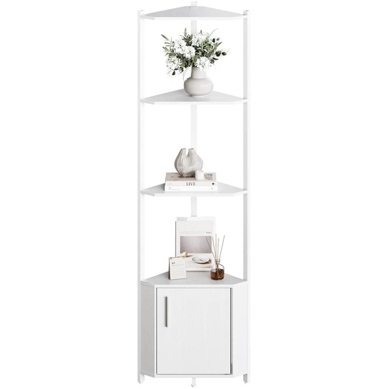 Étagère dangle - Étagère sur pied à 5 niveaux - Structure métallique - Tablettes en bois - Montage facile - Pour le salon, la chambre, la cuisine - Blanc