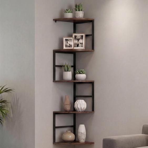 Étagère dangle HWC-O99, étagère suspendue, étagère murale, étagère dangle, 5 niveaux, métal industriel, mélamine MVG 128x30x30cm ~ brun foncé