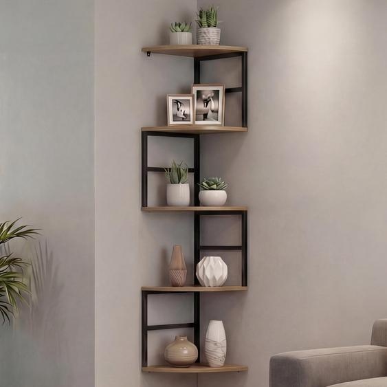 Étagère dangle HWC-O99, étagère suspendue, étagère murale, étagère dangle, 5 niveaux, métal industriel, mélamine MVG 128x30x30cm ~ marron