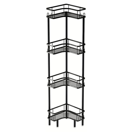 Étagère dangle - Meuble de rangement - 4 étages - Structure métallique - Peu encombrant - Modèle autonome - Pour la salle de bains, la cuisine ou le salon - Noir