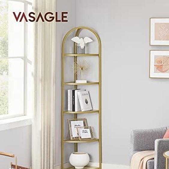 Étagère dangle moderne à 5 niveaux avec verre et cadre doré