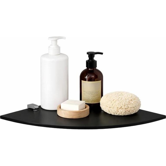 Étagère dangle murale en verre 6 mm – étagère de douche dangle arrondie pour salle de bain et douche, étagère en verre ESG, tablette en verre avec support mural, tablette dangle noire 35 x 35 cm