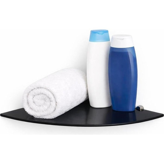 Étagère dangle murale en verre 6 mm – étagère de douche dangle arrondie pour salle de bain et douche, étagère en verre ESG, tablette en verre avec support mural, tablette dangle noire 45 x 45 cm