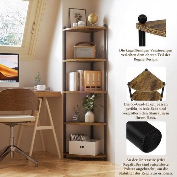 Étagère dangle noire pour la salle de bains – Étagère dangle en bois à 5 étages – Style rustique