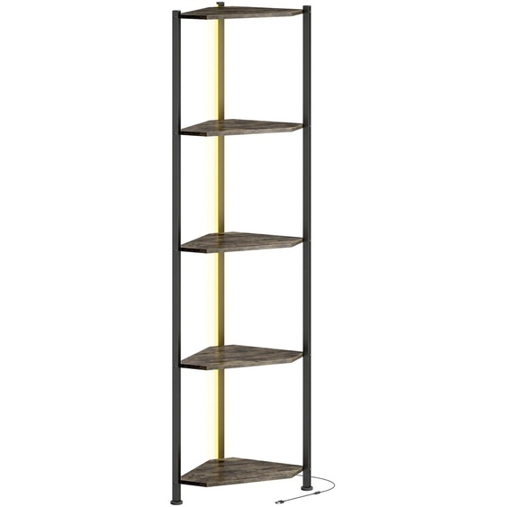 Étagère dangle pour livres, 5 niveaux, avec éclairage LED | Couleur : marron rustique | Dimensions : 32 x 32 x 147 cm