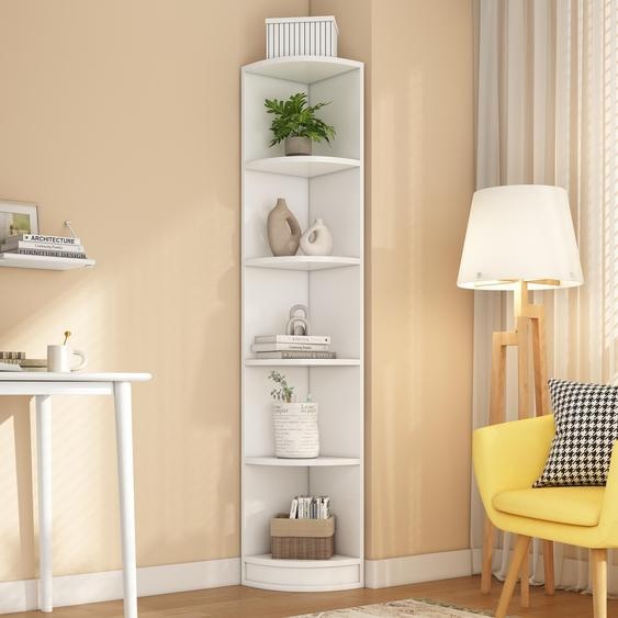 Étagère dangle pour livres - blanche - 5 étagères et design triangulaire - en MDF