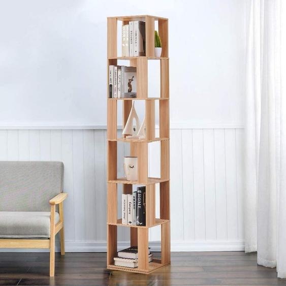Étagère dangle rotative, 6 niveaux, 190 cm, en MDF, finition bois naturel