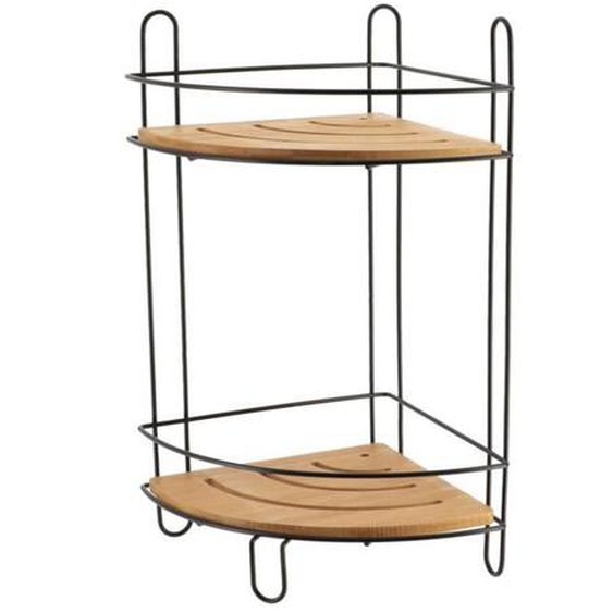Étagère dangle - TENDANCE - 2 niveaux - Métal noir - Bambou - Dimensions 19.5 x 19.5 x 36.5 cm