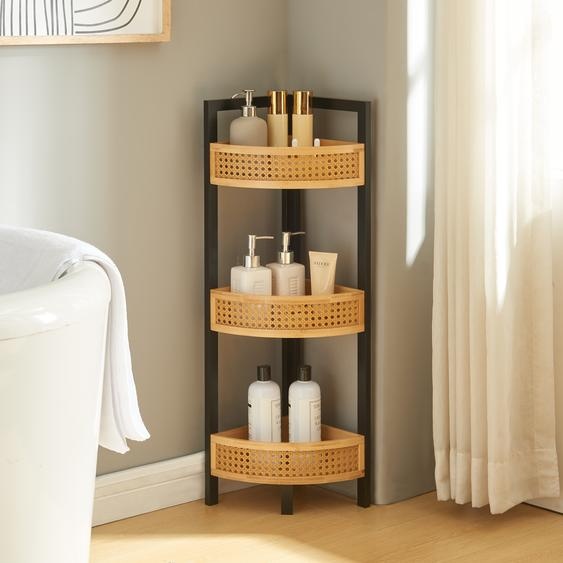 Étagère dangle Tervola avec 3 étagères aspect rotin 80 x 23 x 23 cm Noir / Bambou