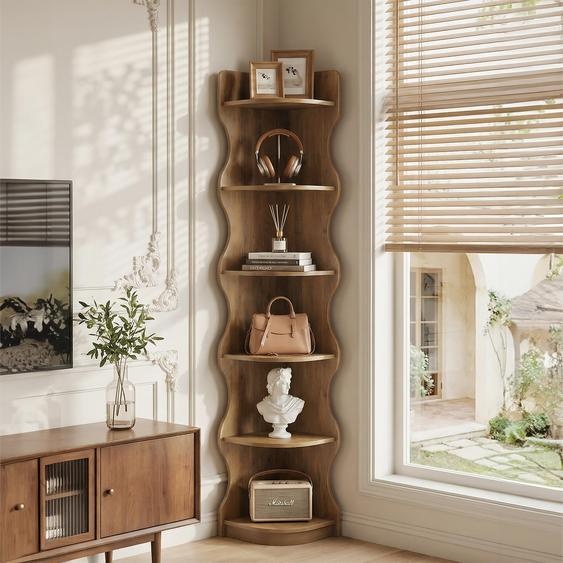 Étagère dangle Tribesigns en forme de vague, bibliothèque dangle moderne à 6 niveaux, étagère sur pied incurvée unique de 180 cm, support pour plantes, bibliothèque