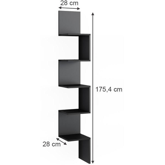 Étagère dangle Vicco Paolo Noir 28x175.4cm avec 5 compartiments, Model 52095