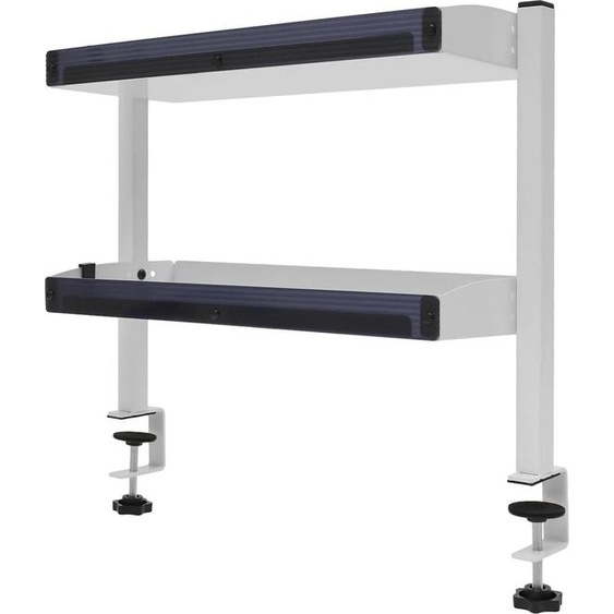 Étagère de bureau - Support à clipser - 2 niveaux - Compartiment de rangement réglable - Structure en acier au carbone - Polyvalente - Blanc
