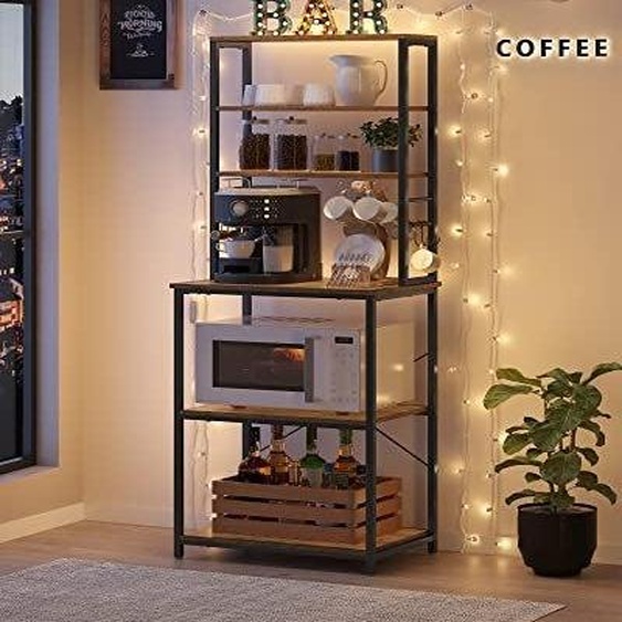 Étagère de cuisine à 6 niveaux avec étagères réglables et crochets en S