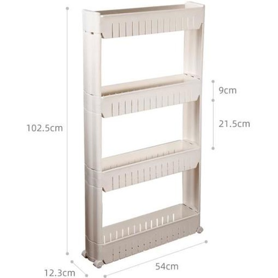 Étagère de cuisine à roulettes OHMG - 4 niveaux - Rangement étroit - Blanc