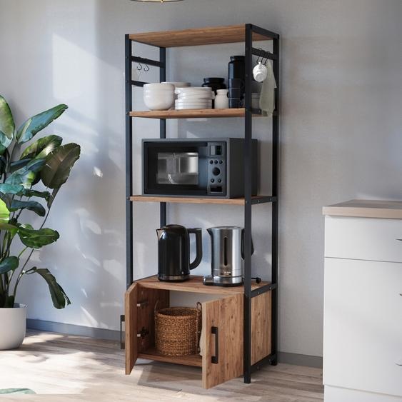 Étagère de cuisine Arhuni avec 2 portes 5 crochets 139 x 56 x 30 cm aspect chêne