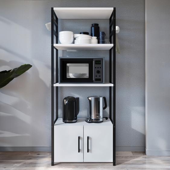 Étagère de cuisine Arhuni avec 2 portes 5 crochets 139 x 56 x 30 cm Blanc