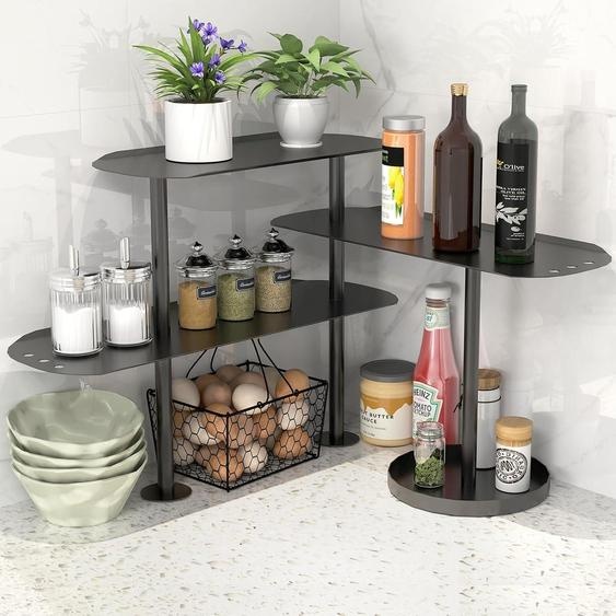 Étagère de cuisine, étagère dangle, plan de travail réglable, noire, en métal, L 42,5 x l 38 cm x H 33 cm