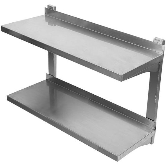 Étagère de cuisine Étagère murale Étagère métallique à 2 niveaux Acier inoxydable 80x57x30cm Argenté