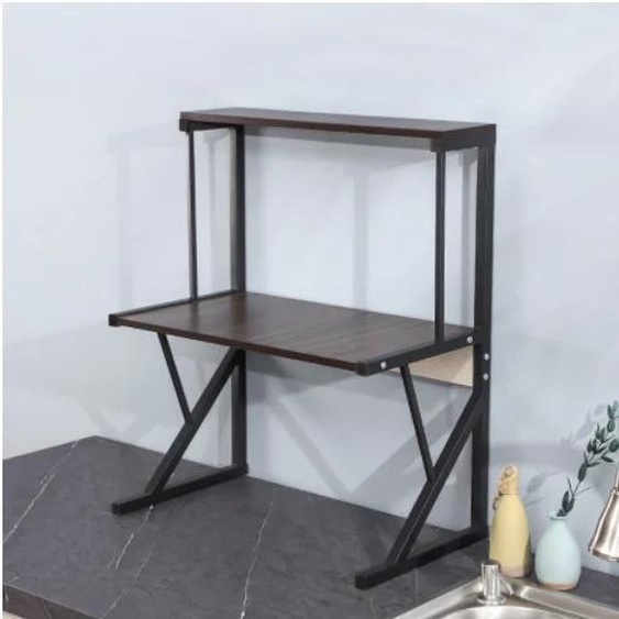 Étagère de cuisine - Étagère pour micro-ondes - 2 niveaux - XL - Bois - Étagère à épices - Noir