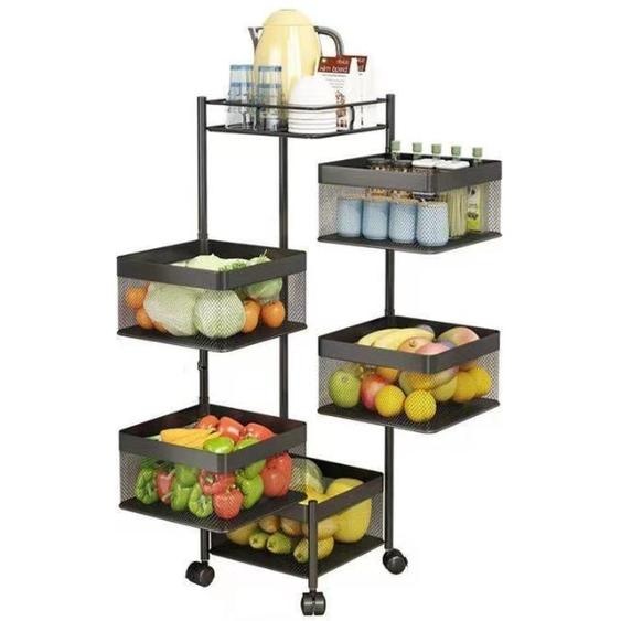 étagère de cuisine pivotante à 5 niveaux avec paniers amovibles Étagère ménagère multifonctionnelle Panier organisateur pivotant noir