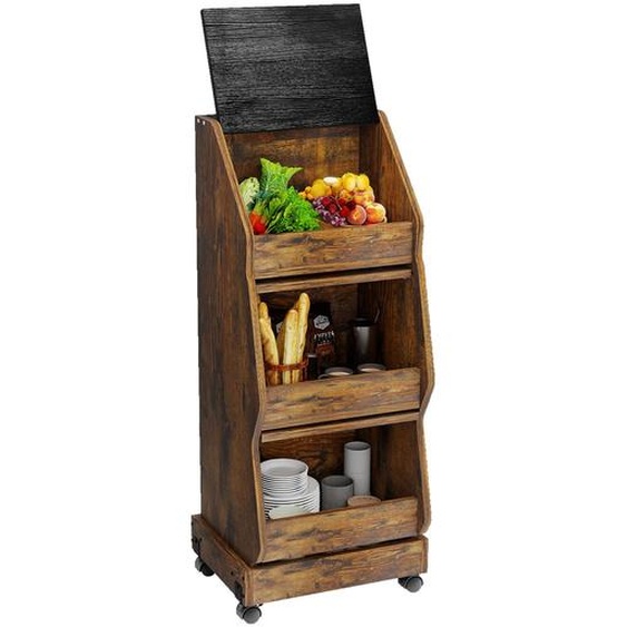 Étagère de cuisine Puluomis avec bacs à légumes sur roulettes, boîtes à légumes ventilées et compartiment à pain, pour le stockage de légumes et de fruits, boîte à pommes de terre noire ou marron
