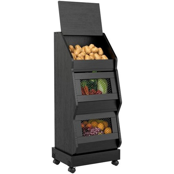 Étagère de cuisine Puluomis, bac à légumes avec roulettes, bac à légumes avec aération et compartiment à pain, rangement pour fruits et légumes, bac à pommes de terre noir