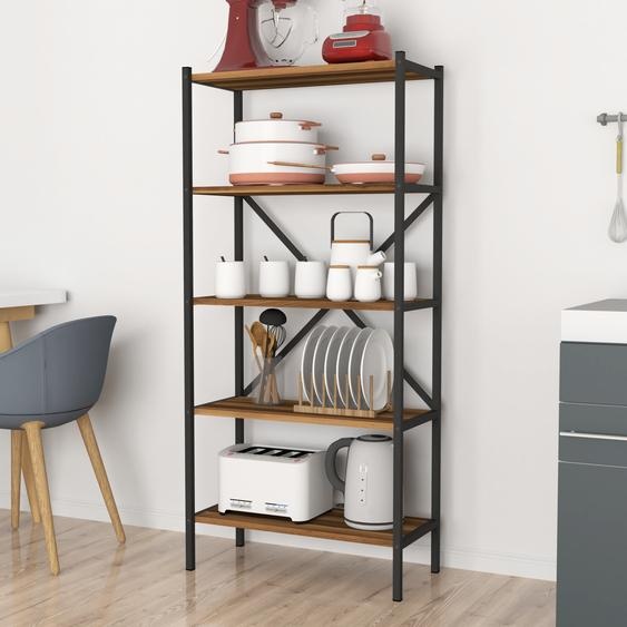 Étagère de cuisine Tomelilla Étagère sur pied 160 x 66 x 34 cm Étagère à épices avec 5 étagères Étagère ouverte pour le rangement Étagère de stockage Noyer / Anthracite
