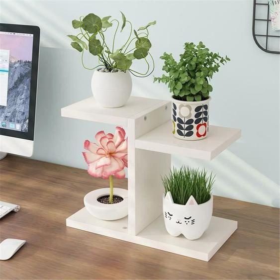 Étagère de Fleur en Bois Support de Plante pour Maison Bureau Balcon Jardin blanc Wir9