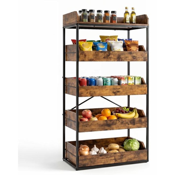Étagère de rangement à 5 niveaux de COSTWAY, avec 4 tiroirs coulissants, étagère dexposition avec système anti-basculement et pieds réglables, idéale pour ranger des aliments