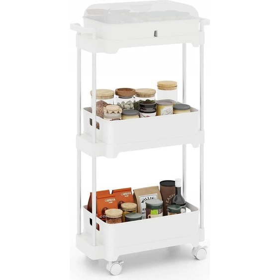 Étagère de rangement - Étagère au sol - Deux niveaux - Plastique - Non pliable - Pour outils - Blanc
