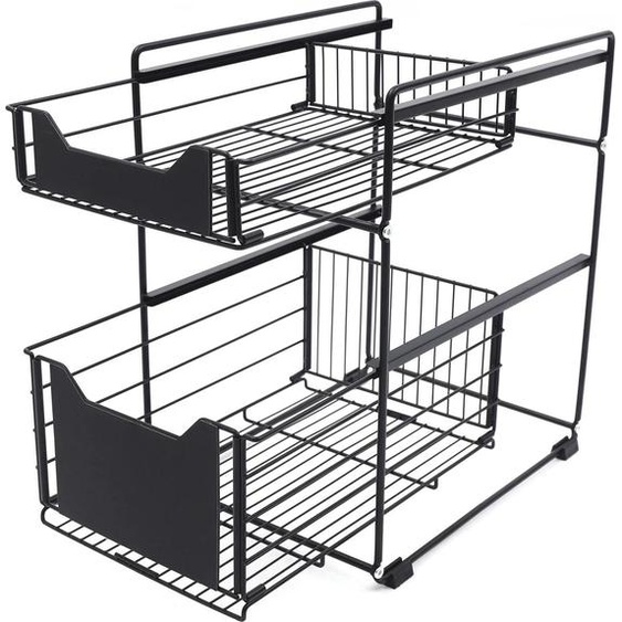 Étagère de rangement - Organiseur sous évier - 2 niveaux - 2 tiroirs panier - Pour la cuisine et la salle de bain - Noir