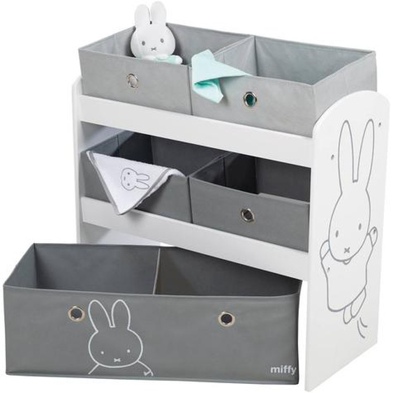 Étagère De Rangement Pour Les Jouets Avec 5 Boites En Toile Gris - Blanc / Lapin Miffy