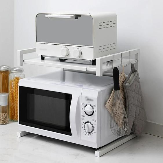 Étagère de rangement pour micro-ondes - Étagère autoportante à 2 niveaux - Extensible de 40 à 65 cm - Profondeur de 42 cm - Capacité de charge jusquà 25 kg - Acier inoxydable - Blanc