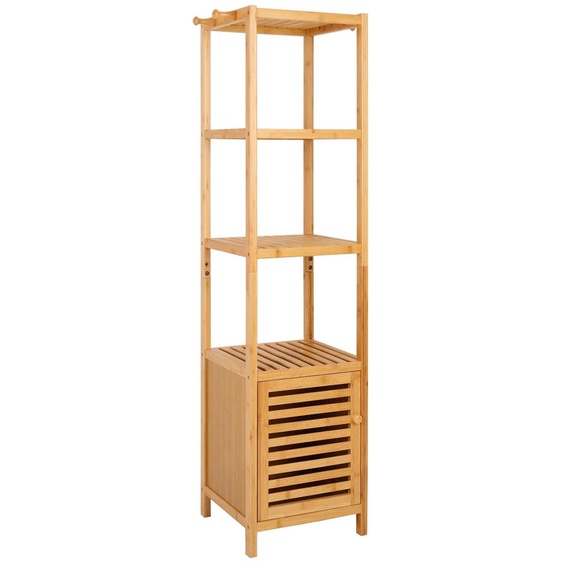 Étagère de salle de bain en bambou - Étagère dangle autoportante - Étagère de sol élancée - 5 niveaux - 140 cm de hauteur - Bois naturel