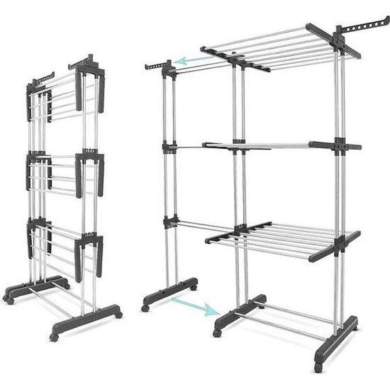 Etagère de séchage extensible avec 6 volets pliables sur 3 niveaux - Etagère de séchage verticale avec volets pliables - Grande étagère de séchage pour lintérieur et lextérieur - Station de séchage pliable avec 6 volets - Etagère de séchage verticale pour