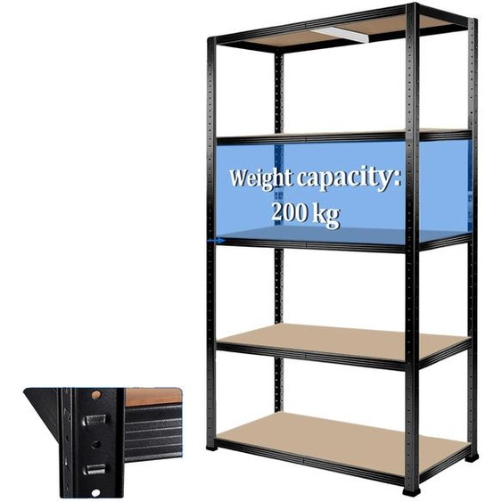 Étagère de stockage, conception pour charges lourdes, étagères réglables, 1,5 m, noire, 70 x 30 cm