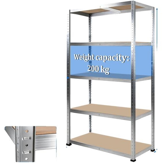 Étagère de stockage, conception pour charges lourdes, étagères réglables, blanche, 2,0 m de hauteur, 90 x 40 cm