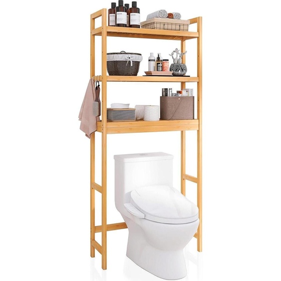 Étagère de toilette en bambou à 3 niveaux réglable peu encombrante 63x26x170cm
