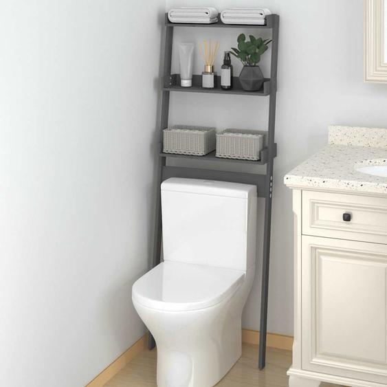 Étagère de toilette Gris 63,5x32x179 cm Bois de pin massif